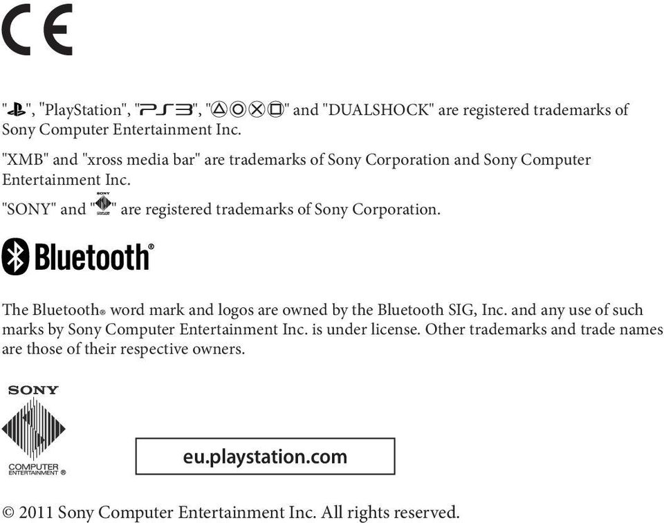 "SONY" and " " are registered trademarks of Sony Corporation. The Bluetooth word mark and logos are owned by the Bluetooth SIG, Inc.