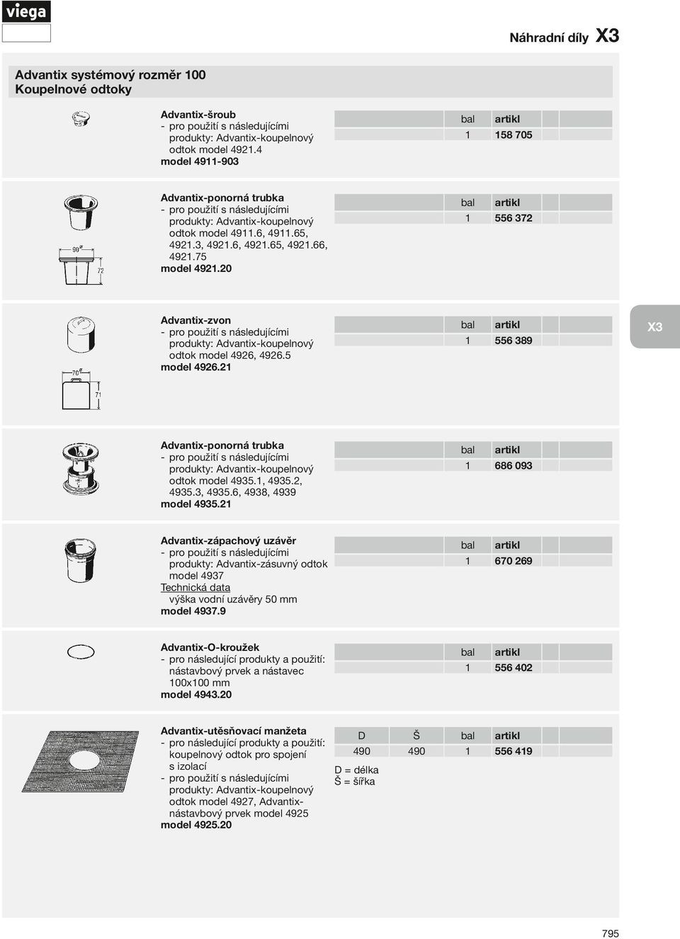 20 1 556 372 Advantix- zvon produkty: Advantix- koupelnový odtok model 4926, 4926.5 model 4926.21 1 556 389 X3 Advantix- ponorná trubka produkty: Advantix- koupelnový odtok model 4935.1, 4935.2, 4935.