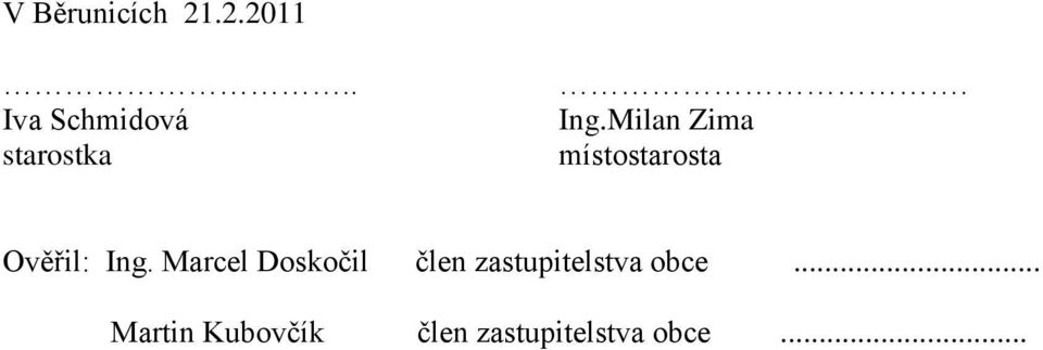 Milan Zima místostarosta Ověřil: Ing.