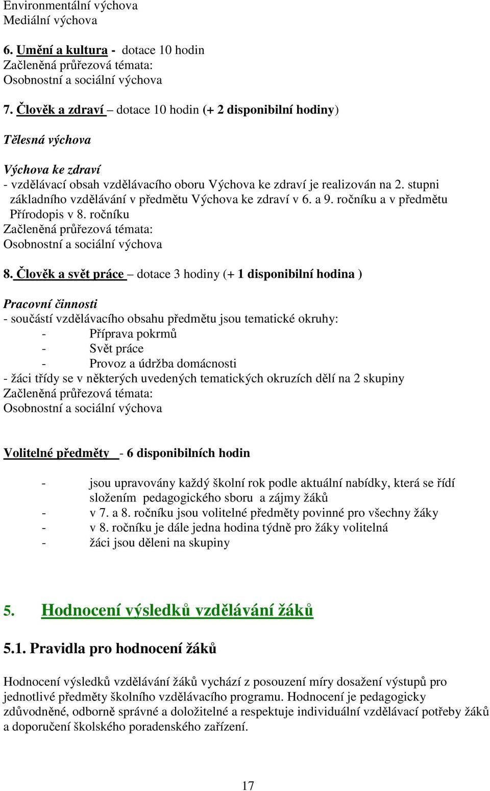 stupni základního vzdělávání v předmětu Výchova ke zdraví v 6. a 9. ročníku a v předmětu Přírodopis v 8. ročníku Začleněná průřezová témata: Osobnostní a sociální výchova 8.