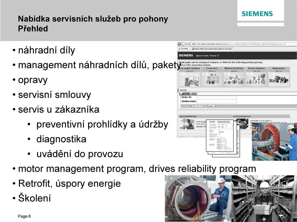 preventivní prohlídky a údržby diagnostika uvádění do provozu motor