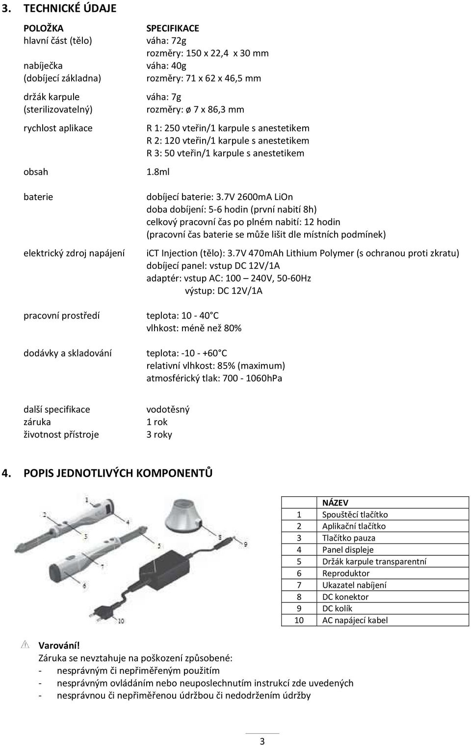 anestetikem 1.8ml dobíjecí baterie: 3.