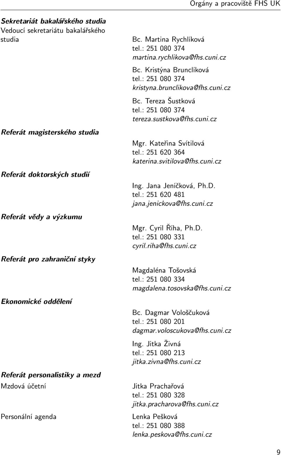 cz Bc. Tereza Šustková tel.: 251 080 374 tereza.sustkova@fhs.cuni.