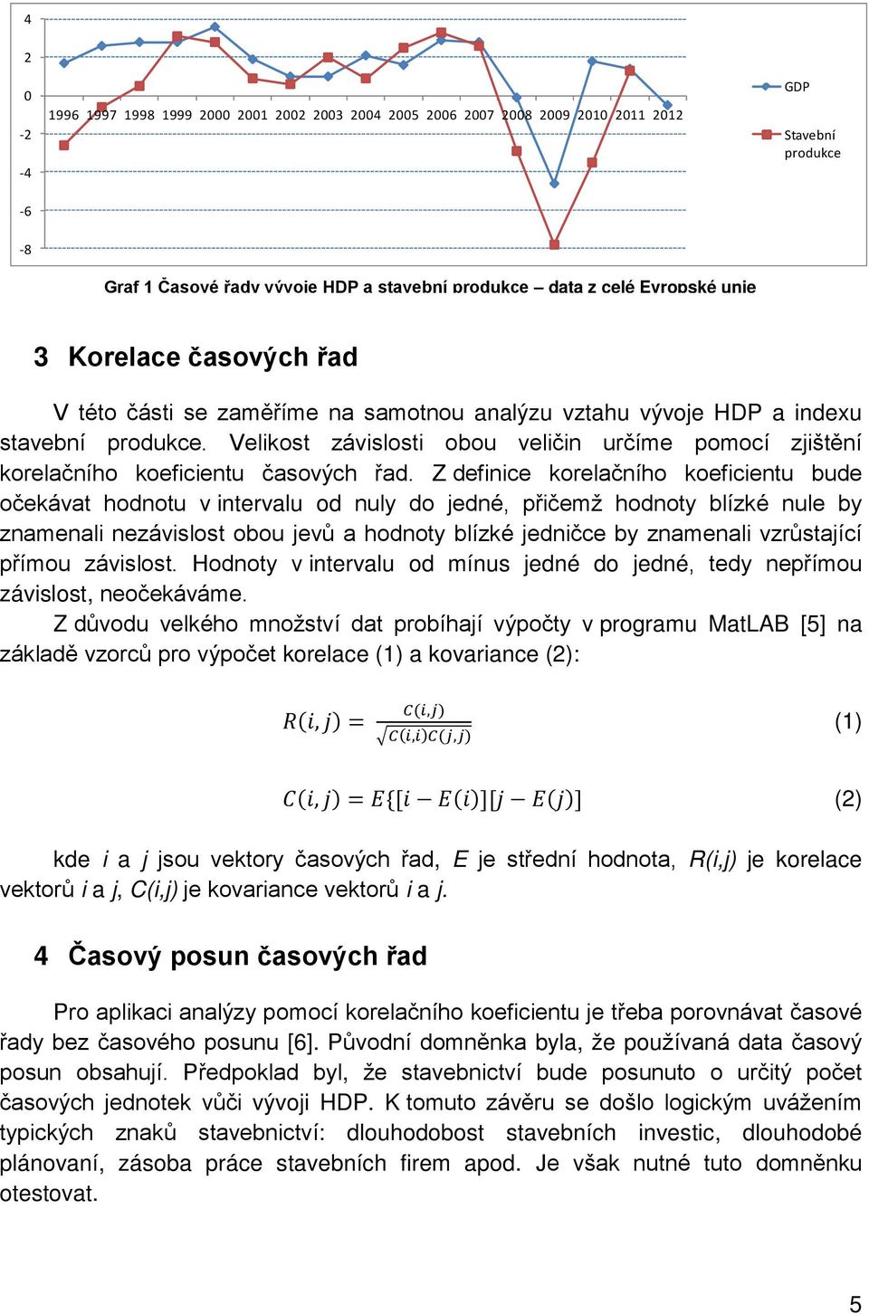 Velikost závislosti obou veličin určíme pomocí zjištění korelačního koeficientu časových řad.