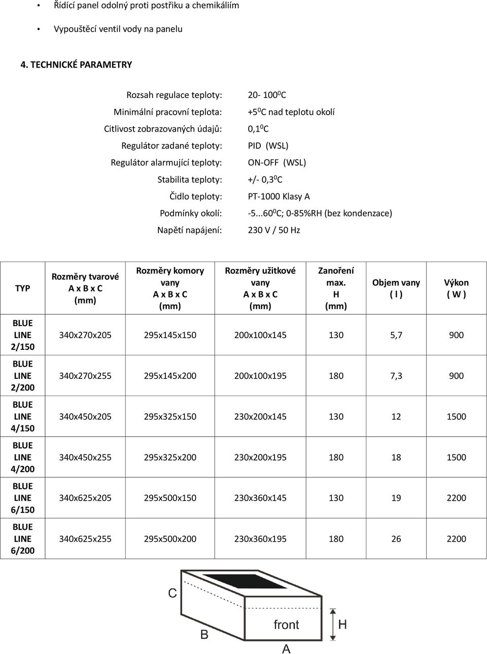 Podmínky okolí: Napětí napájení: 20-100 0 C +5 0 C nad teplotu okolí 0,1 0 C PID (WSL) ON-OFF (WSL) +/- 0,3 0 C PT-1000 Klasy A -5.