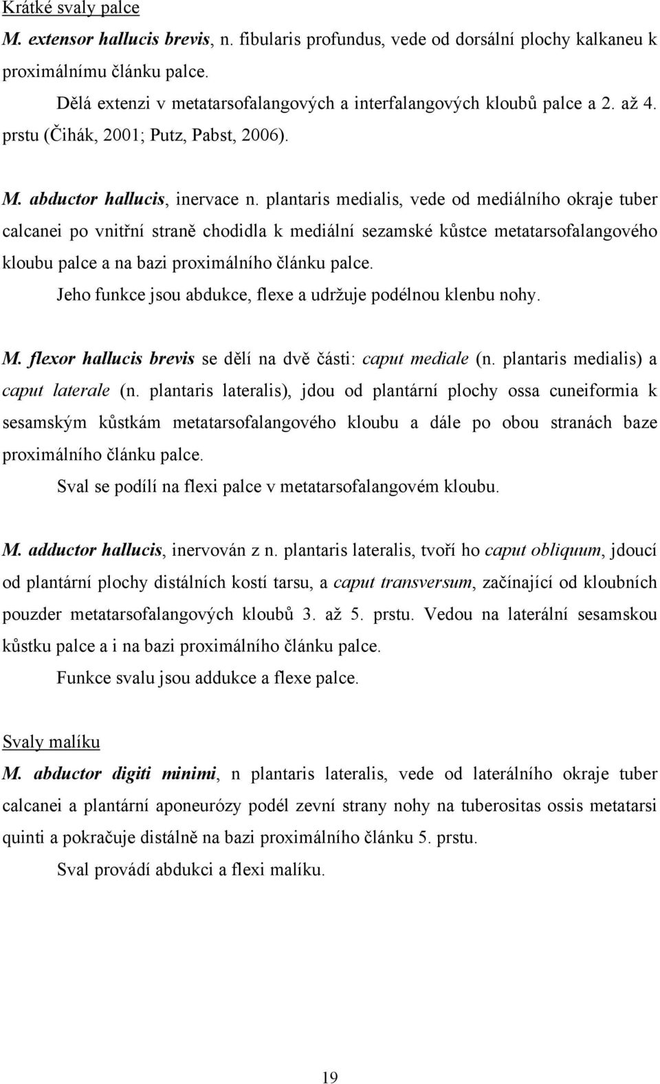 plantaris medialis, vede od mediálního okraje tuber calcanei po vnitřní straně chodidla k mediální sezamské kůstce metatarsofalangového kloubu palce a na bazi proximálního článku palce.