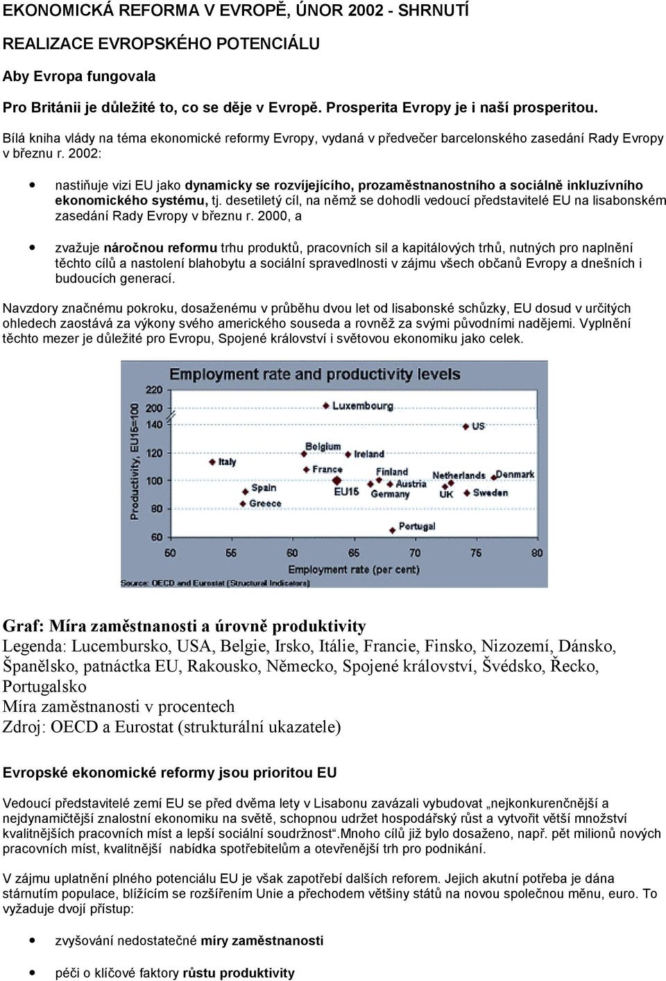 2002: nastiňuje vizi EU jako dynamicky se rozvíjejícího, prozaměstnanostního a sociálně inkluzívního ekonomického systému, tj.