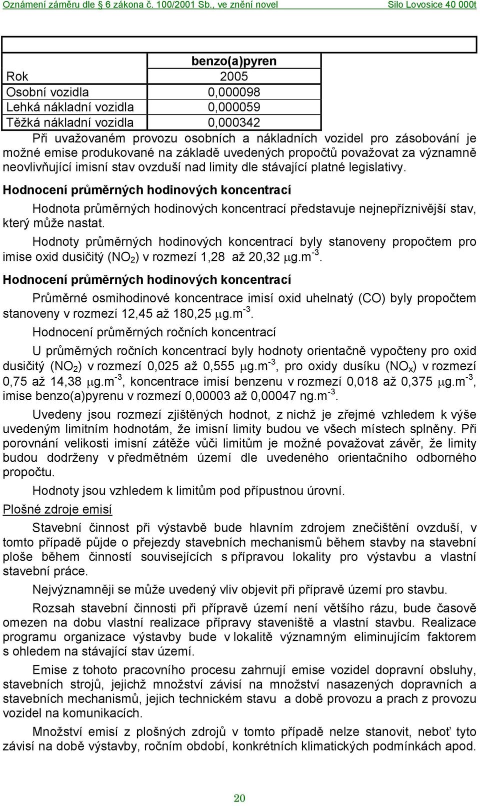 Hodnocení průměrných hodinových koncentrací Hodnota průměrných hodinových koncentrací představuje nejnepříznivější stav, který může nastat.