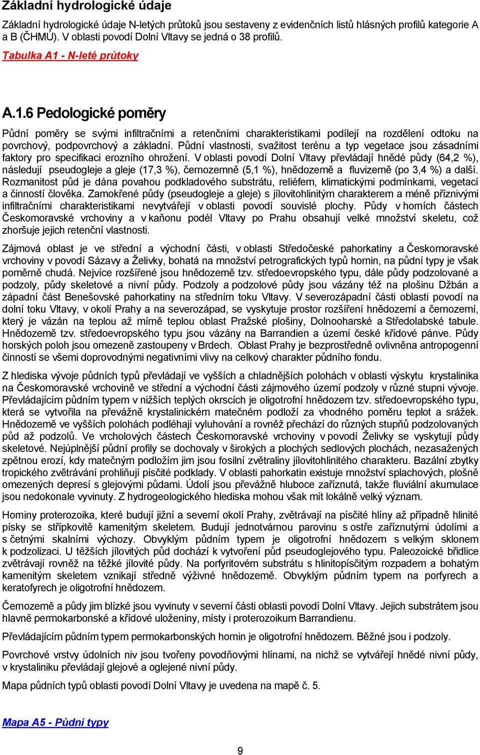 - N-leté průtoky A.1.6 Pedologické poměry Půdní poměry se svými infiltračními a retenčními charakteristikami podílejí na rozdělení odtoku na povrchový, podpovrchový a základní.