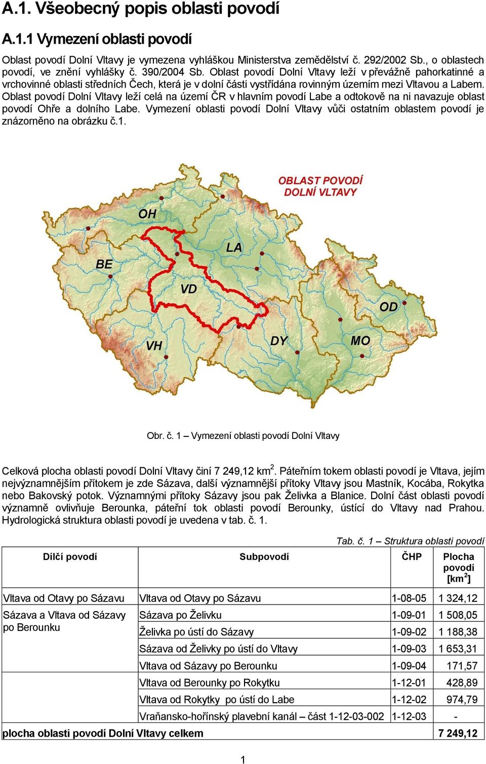 Oblast povodí Dolní Vltavy leţí celá na území ČR v hlavním povodí Labe a odtokově na ni navazuje oblast povodí Ohře a dolního Labe.