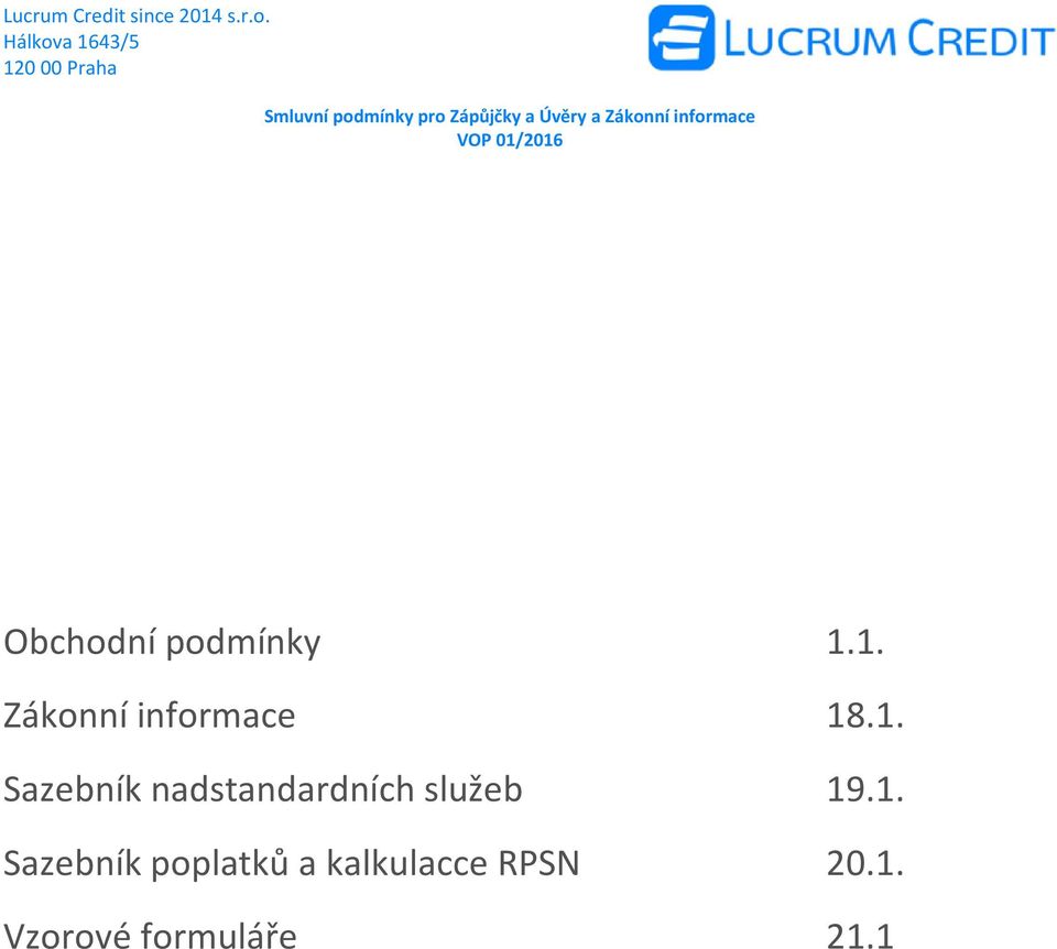 1. Sazebník poplatků a kalkulacce