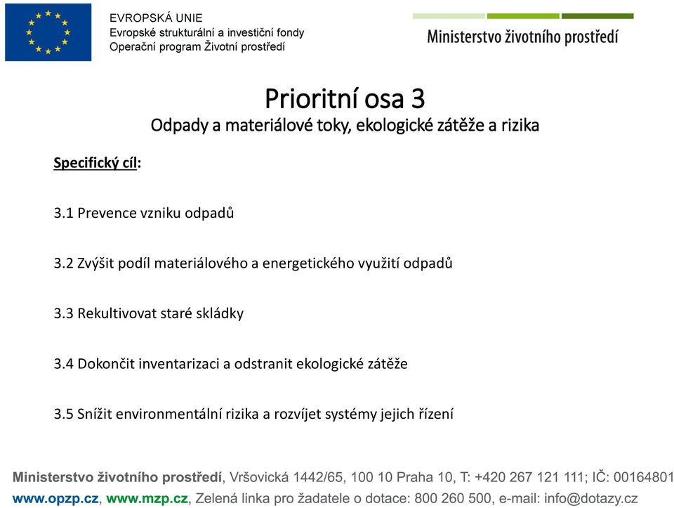 2 Zvýšit podíl materiálového a energetického využití odpadů 3.