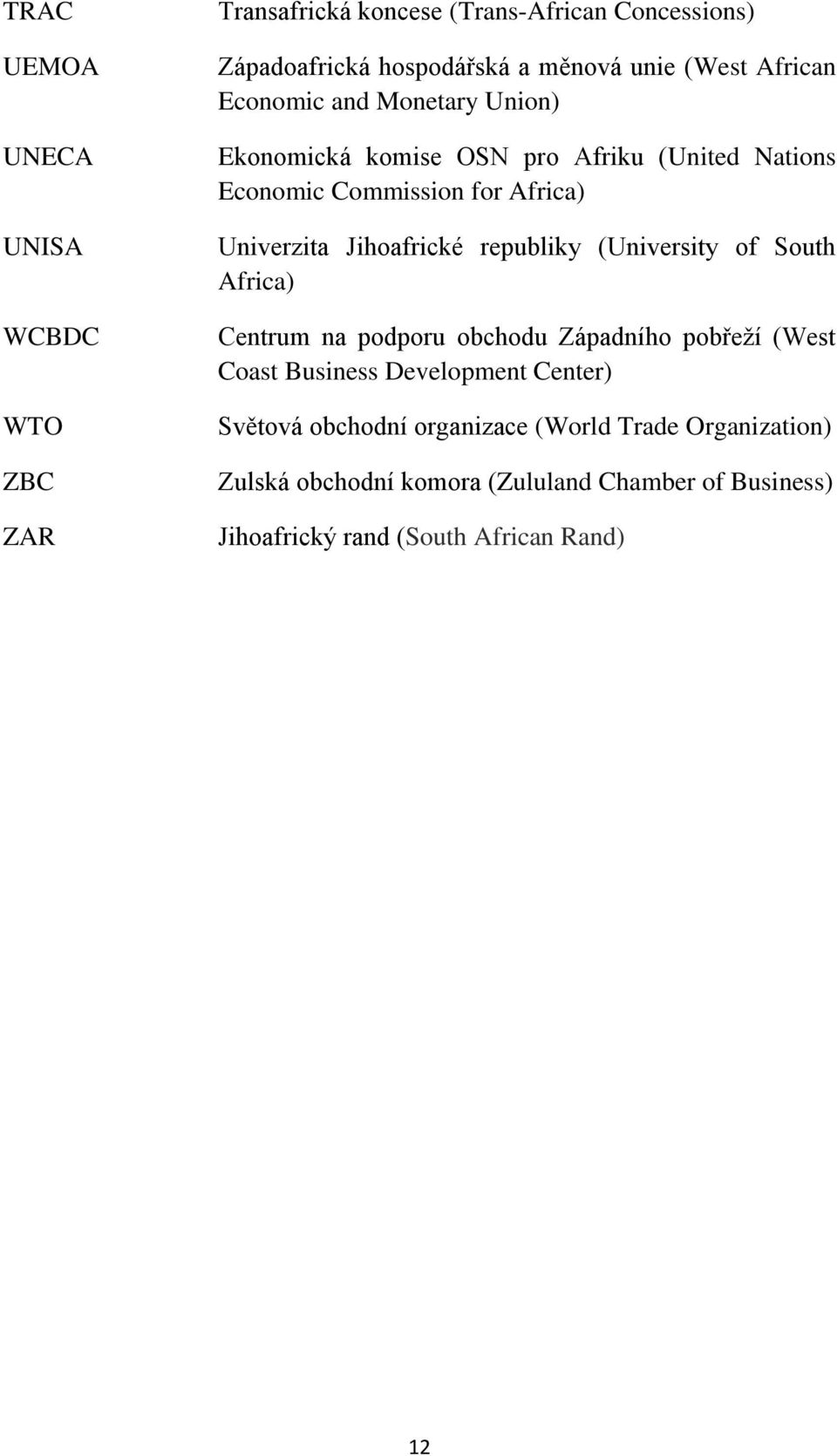 Jihoafrické republiky (University of South Africa) Centrum na podporu obchodu Západního pobřeží (West Coast Business Development Center)