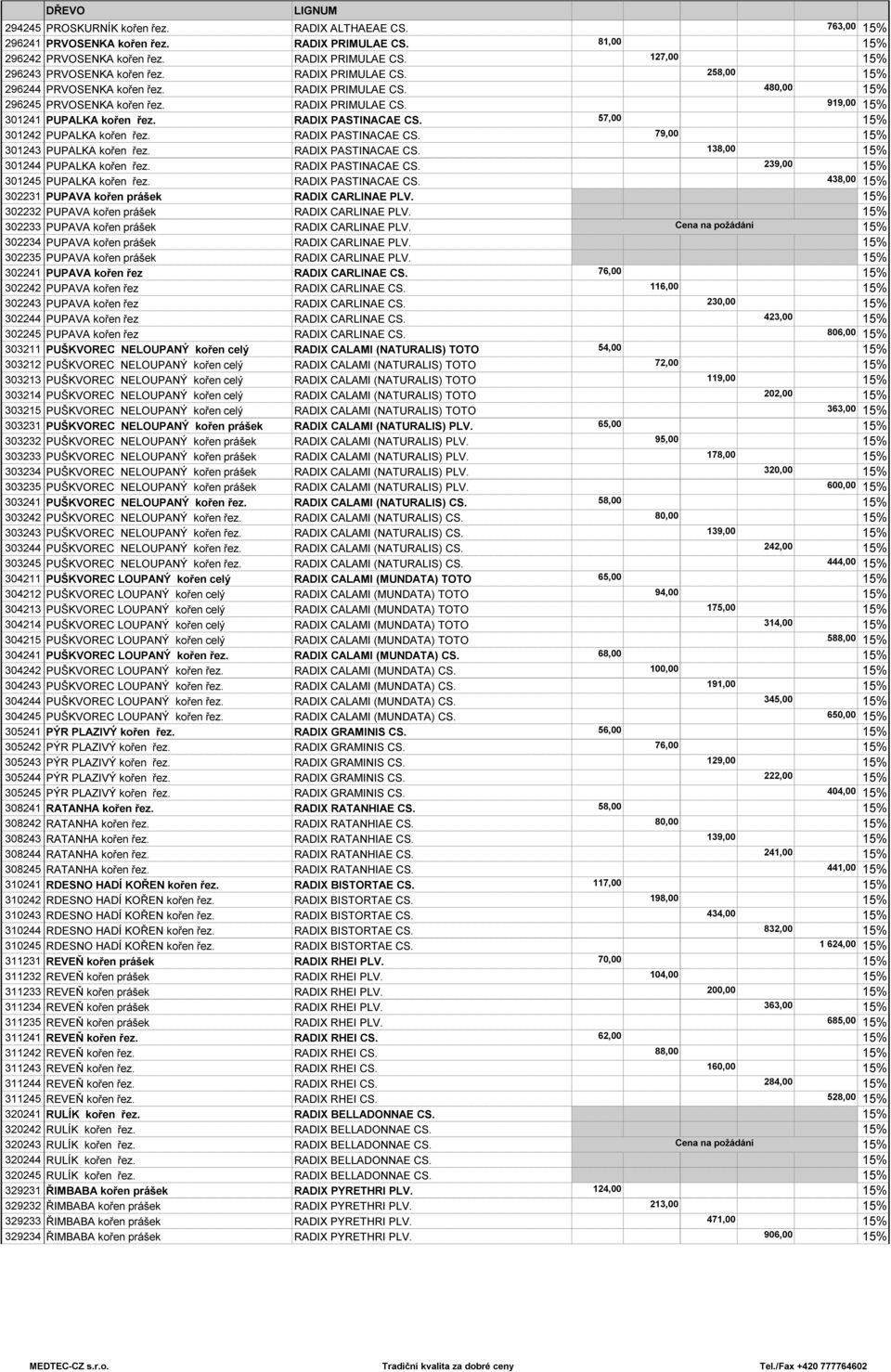 57,00 301242 PUPALKA kořen řez. RADIX PASTINACAE CS. 79,00 301243 PUPALKA kořen řez. RADIX PASTINACAE CS. 138,00 301244 PUPALKA kořen řez. RADIX PASTINACAE CS. 239,00 301245 PUPALKA kořen řez.