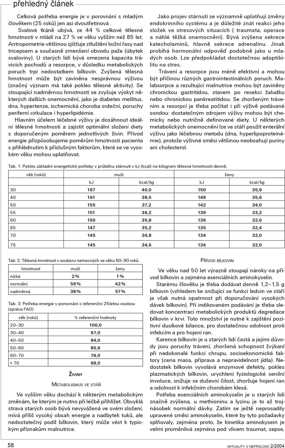 U starých lidí bývá omezena kapacita trávicích pochodù a resorpce, v dùsledku metabolických poruch trpí nedostatkem bílkovin.