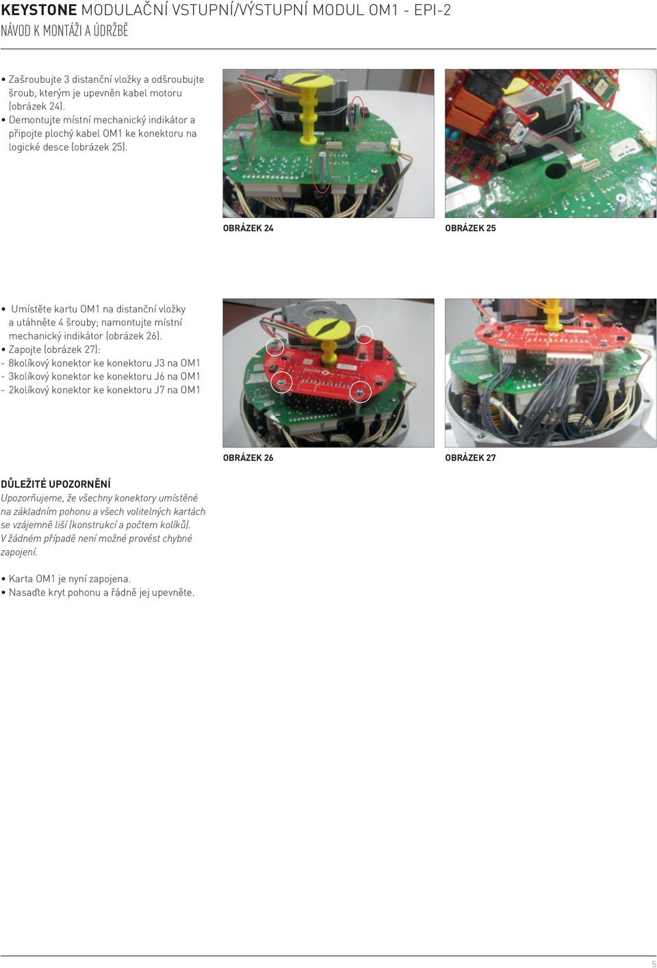 Obrázek 24 Obrázek 25 Umístěte kartu OM1 na distanční vložky a utáhněte 4 šrouby; namontujte místní mechanický indikátor (obrázek 26).