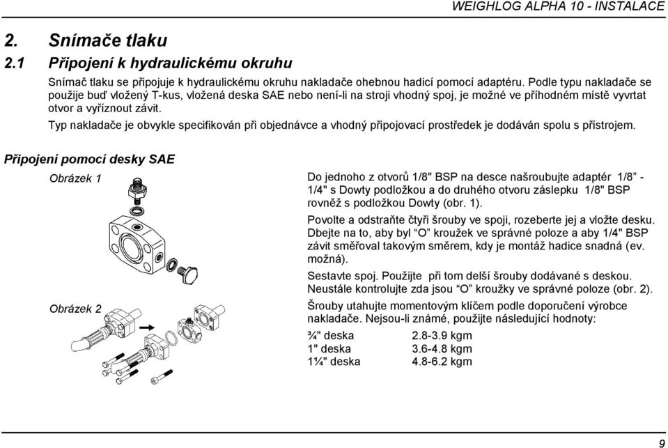 Typ nakladače je obvykle specifikován při objednávce a vhodný připojovací prostředek je dodáván spolu s přístrojem.