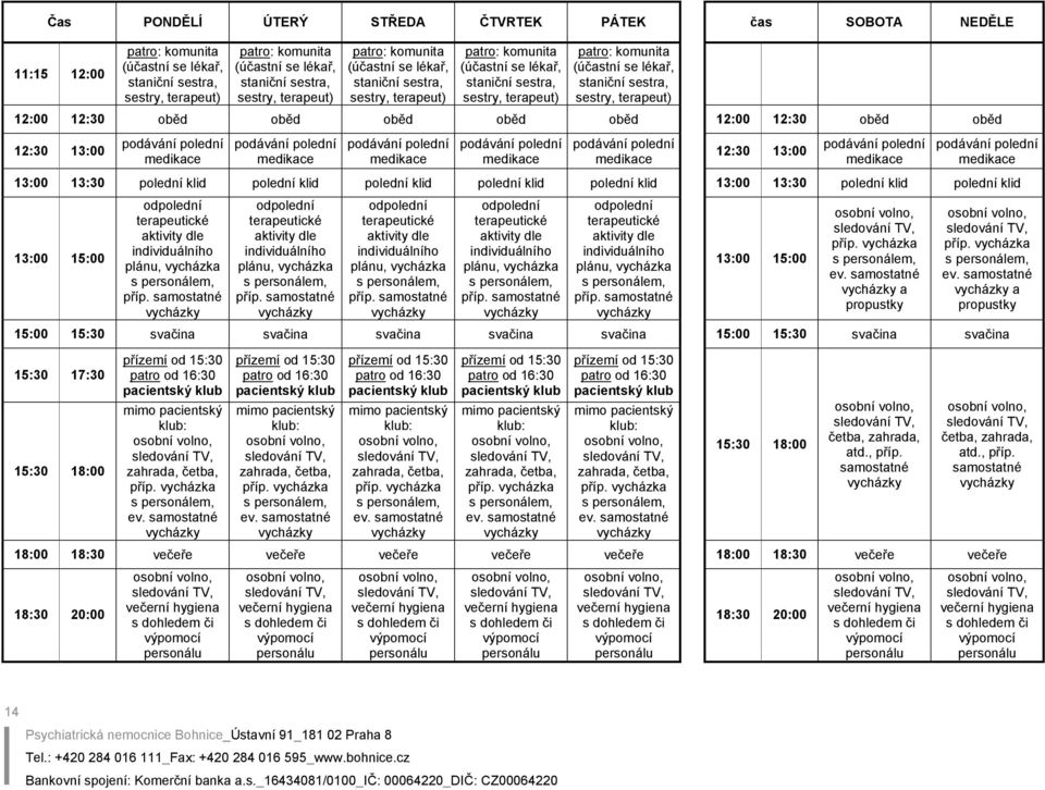 sestra, sestry, terapeut) 12:00 12:30 oběd oběd oběd oběd oběd 12:00 12:30 oběd oběd 12:30 13:00 podávání polední podávání polední podávání polední podávání polední podávání polední 12:30 13:00