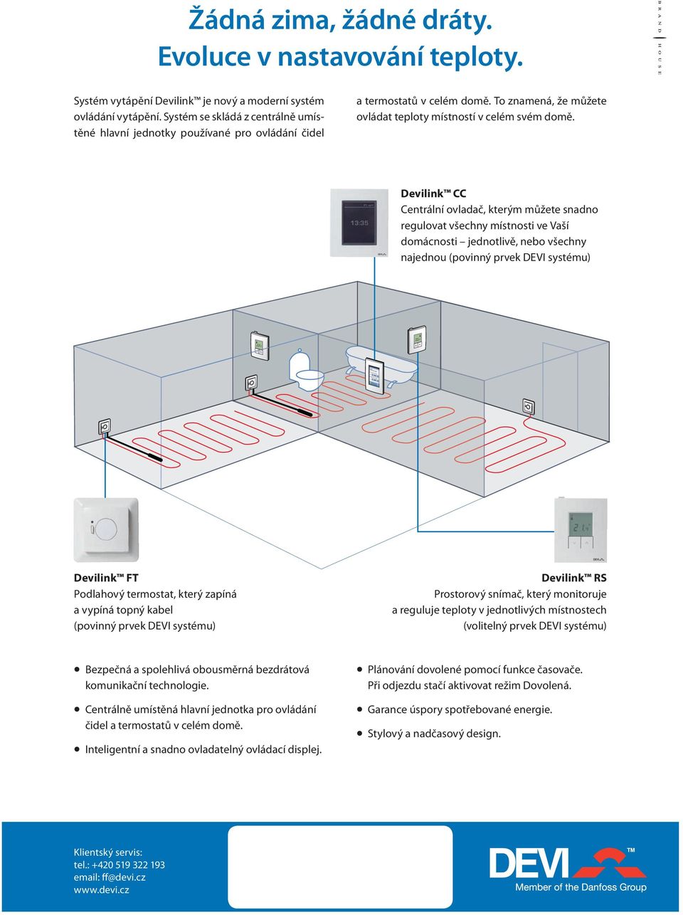 Devilink CC Centrální ovladač, kterým můžete snadno regulovat všechny místnosti ve Vaší domácnosti jednotlivě, nebo všechny najednou (povinný prvek DEVI systému) 22. 0 22.