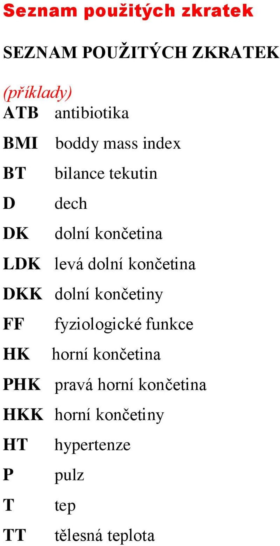 končetina DKK dolní končetiny FF HK fyziologické funkce horní končetina PHK