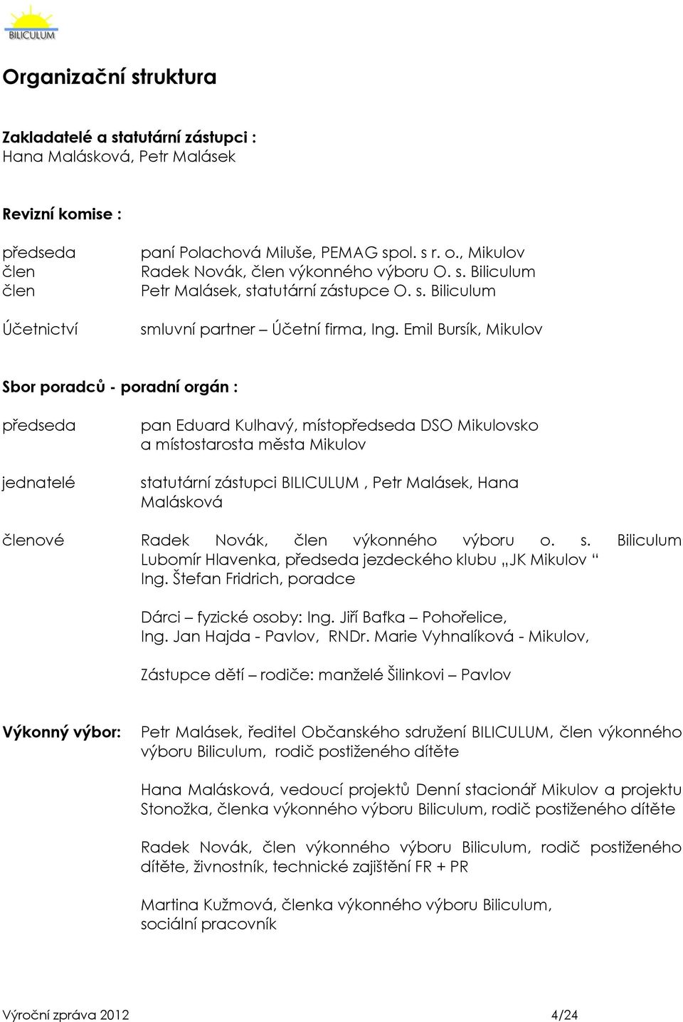 Emil Bursík, Mikulov Sbor poradců - poradní orgán : předseda jednatelé pan Eduard Kulhavý, místopředseda DSO Mikulovsko a místostarosta města Mikulov statutární zástupci BILICULUM, Petr Malásek, Hana