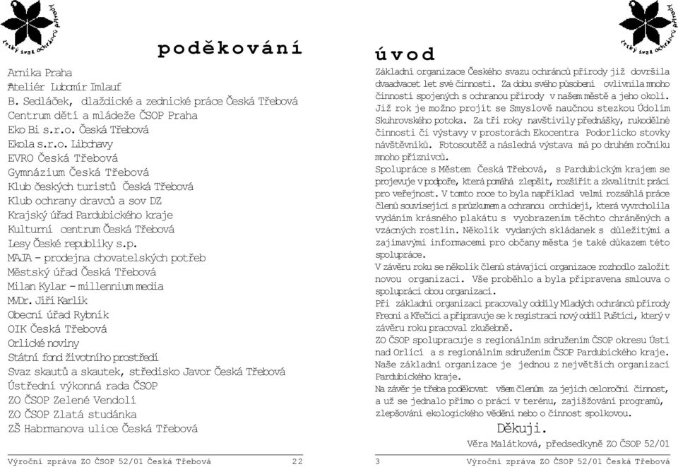 bliky s.p. MAJA - prodejna chovatelských potøeb Mìstský úøad Èeská Tøebová Milan Kylar - millennium media MVDr.