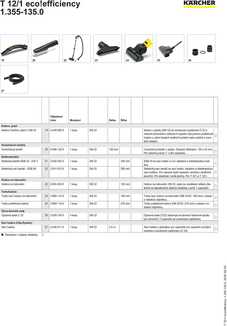 Víceúčelové kartáče Víceúčelový kartáč 20 6.906-122.0 1 kusy DN 32 120 mm Víceúčelový kartáč z plastu. Osazení štětinami: 120 x 45 mm. Pro všechny verze T- a BV vysavačů.