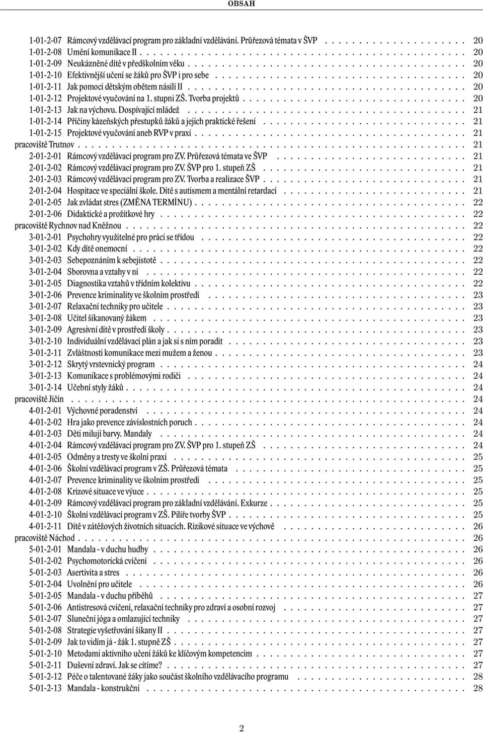 ........................................ 20 1-01-2-12 Projektové vyučování na 1. stupni ZŠ. Tvorba projektů................................. 20 1-01-2-13 Jak na výchovu. Dospívající mládež.