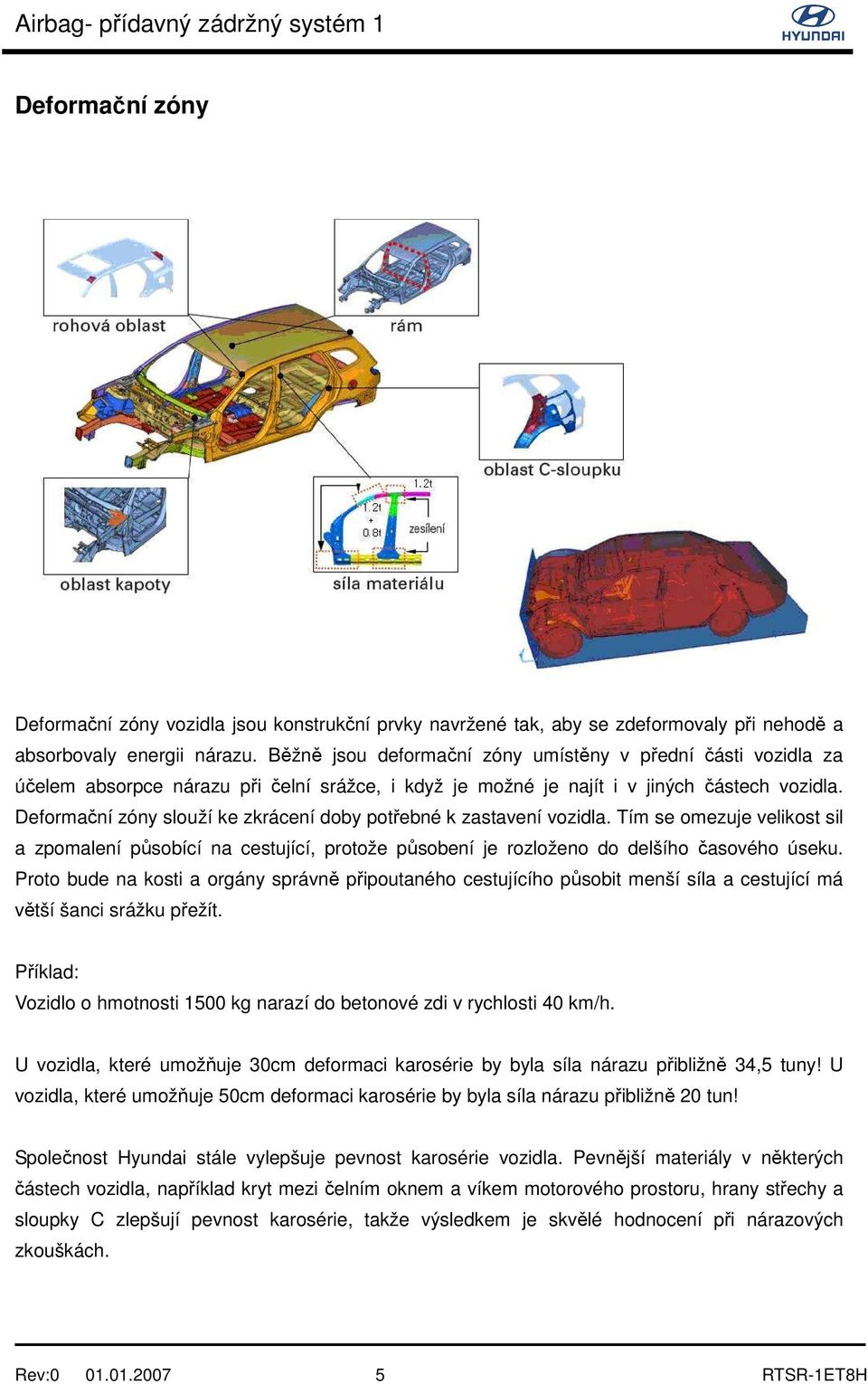 Deformační zóny slouží ke zkrácení doby potřebné k zastavení vozidla. Tím se omezuje velikost sil a zpomalení působící na cestující, protože působení je rozloženo do delšího časového úseku.