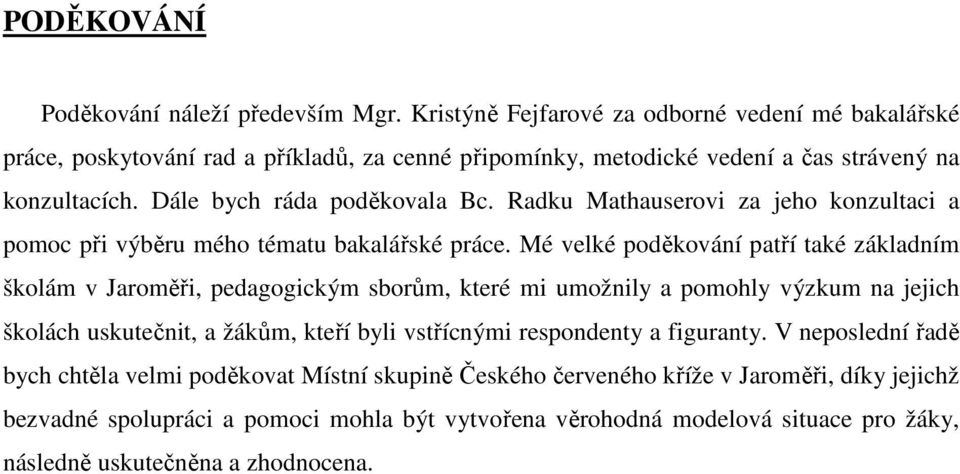 Radku Mathauserovi za jeho konzultaci a pomoc při výběru mého tématu bakalářské práce.