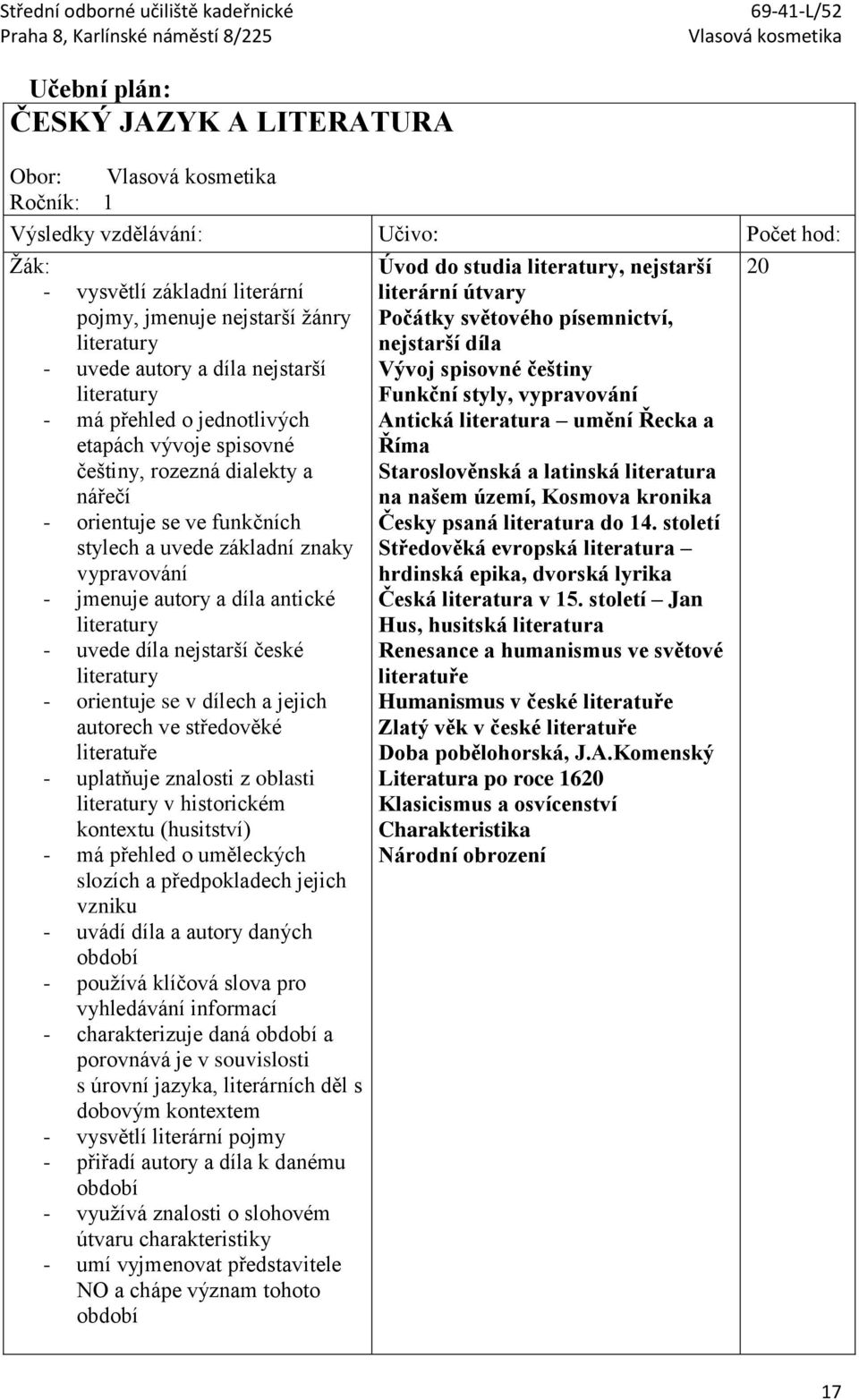 etapách vývoje spisovné češtiny, rozezná dialekty a nářečí Antická literatura umění Řecka a Říma Staroslověnská a latinská literatura na našem území, Kosmova kronika - orientuje se ve funkčních