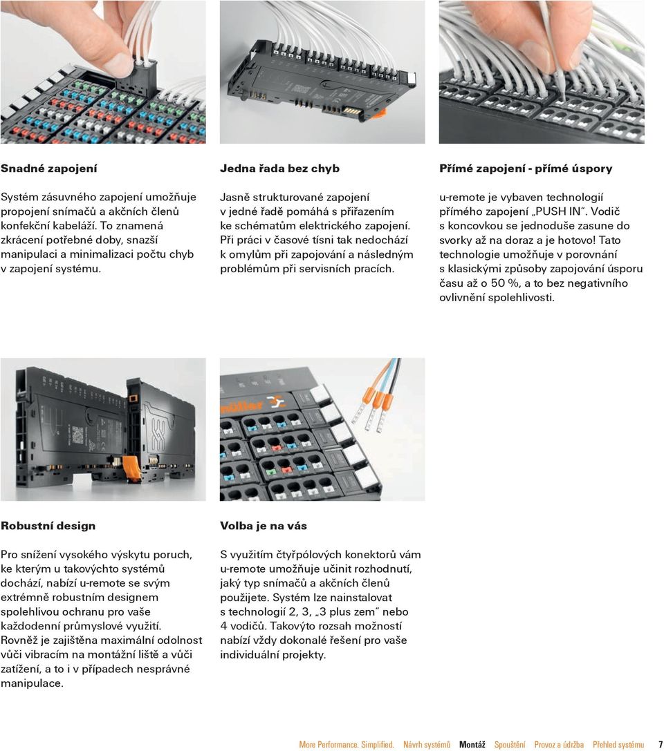 Jedna řada bez chyb Jasně strukturované zapojení v jedné řadě pomáhá s přiřazením ke schématům elektrického zapojení.