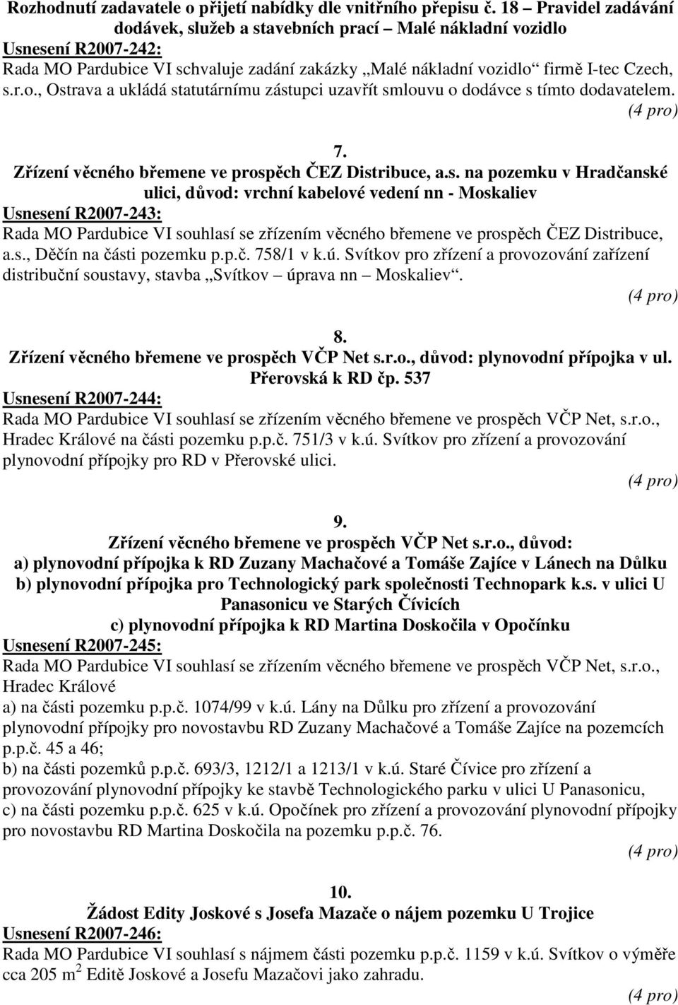 7. Zřízení věcného břemene ve prosp