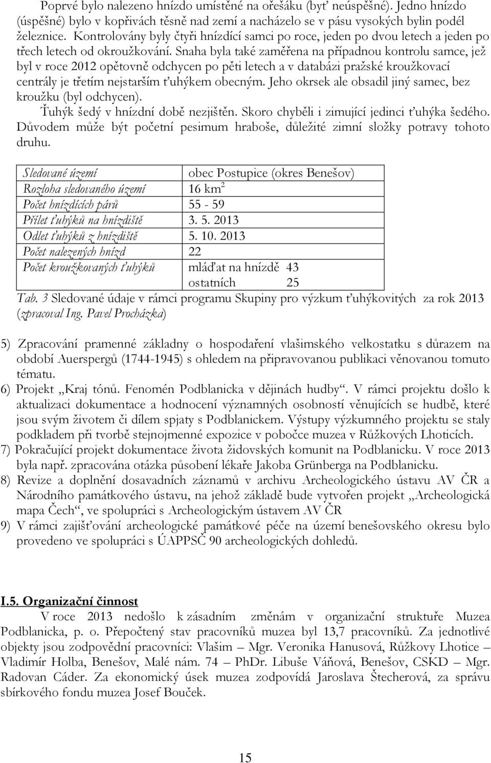 Snaha byla také zaměřena na případnou kontrolu samce, jež byl v roce 2012 opětovně odchycen po pěti letech a v databázi pražské kroužkovací centrály je třetím nejstarším ťuhýkem obecným.