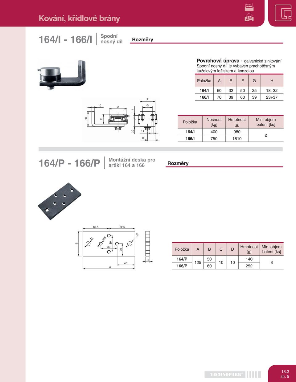 39 23 37 G 60 14 Nosnost [kg] 30 11 H 164/I 400 980 166/I 750 18 2 164/P - 166/P