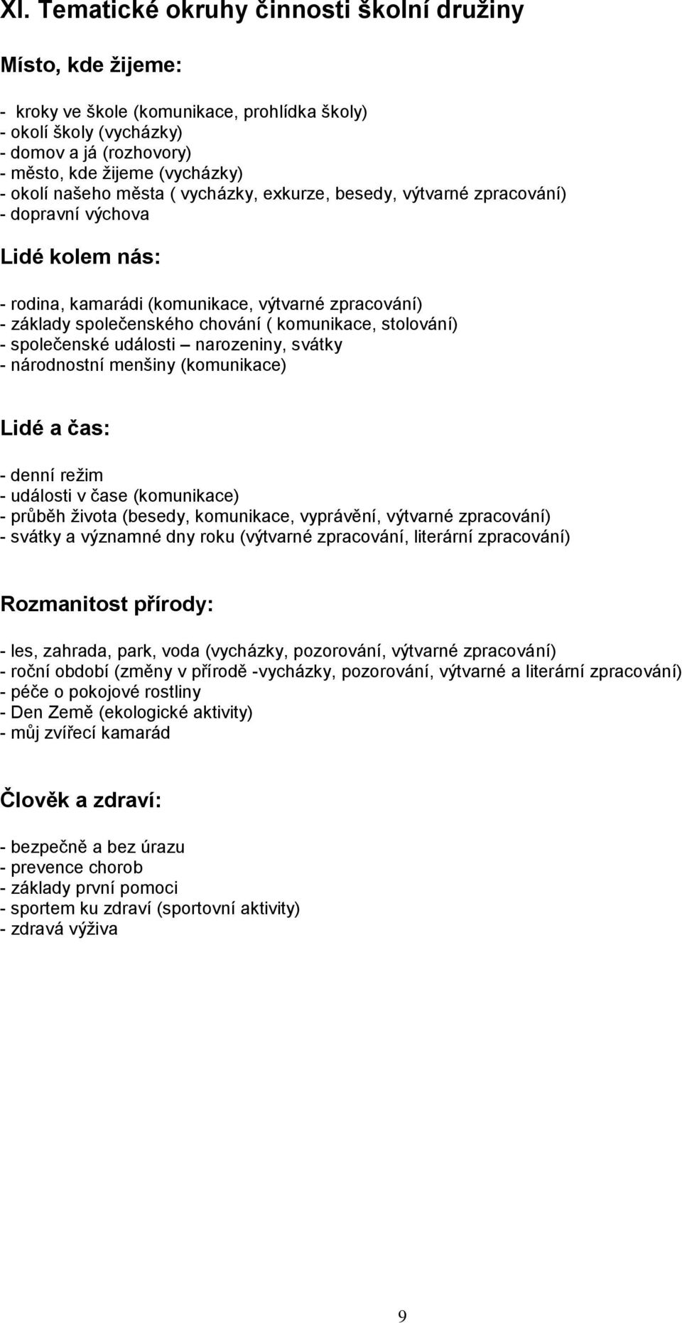 stolování) - společenské události narozeniny, svátky - národnostní menšiny (komunikace) Lidé a čas: - denní režim - události v čase (komunikace) - průběh života (besedy, komunikace, vyprávění,