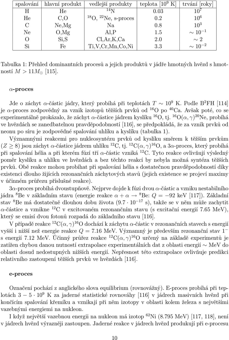 α-proces Jde o záchyt α-částic jádry, který probíhá při teplotách T 10 9 K. Podle B 2 FH [114] je α-proces zodpovědný za vznik izotopů těžších prvků od 16 O po 40 Ca.