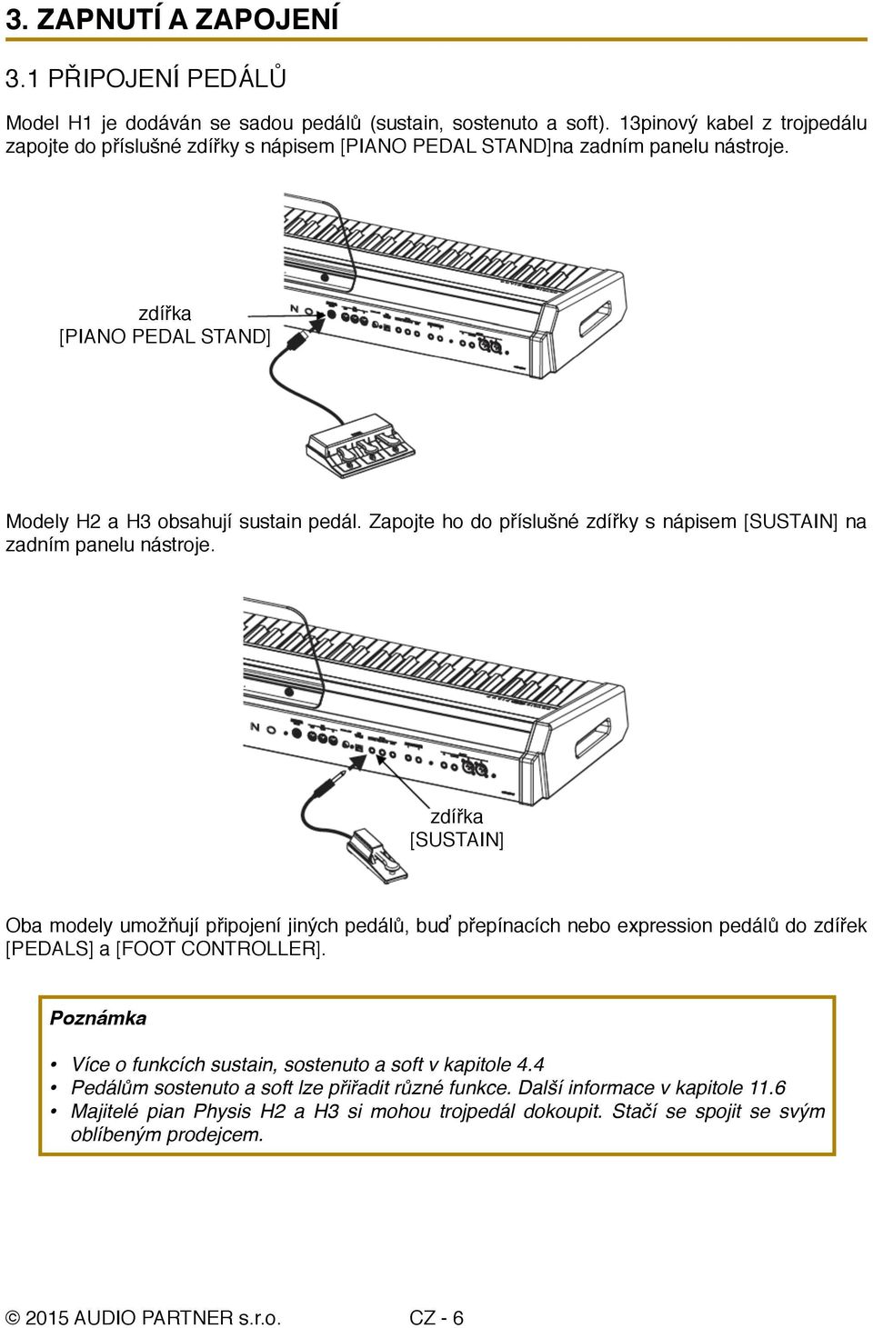 Zapojte ho do příslušné zdířky s nápisem [SUSTAIN] na zadním panelu nástroje.