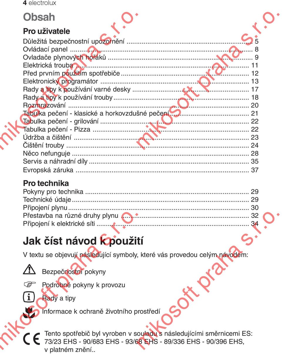 .. 21 Tabulka pečení - grilování... 22 Tabulka pečení - Pizza... 22 Údržba a čištění... 23 Čištění trouby... 24 Něco nefunguje... 28 Servis a náhradní díly... 35 Evropská záruka.