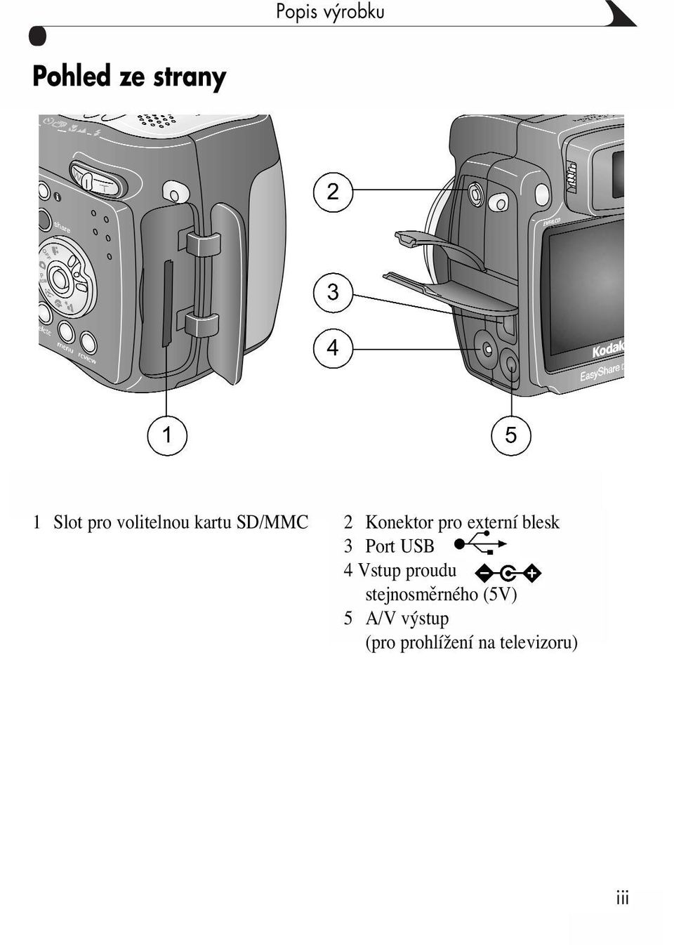 blesk 3 Port USB 4 Vstup proudu stejnosměrného