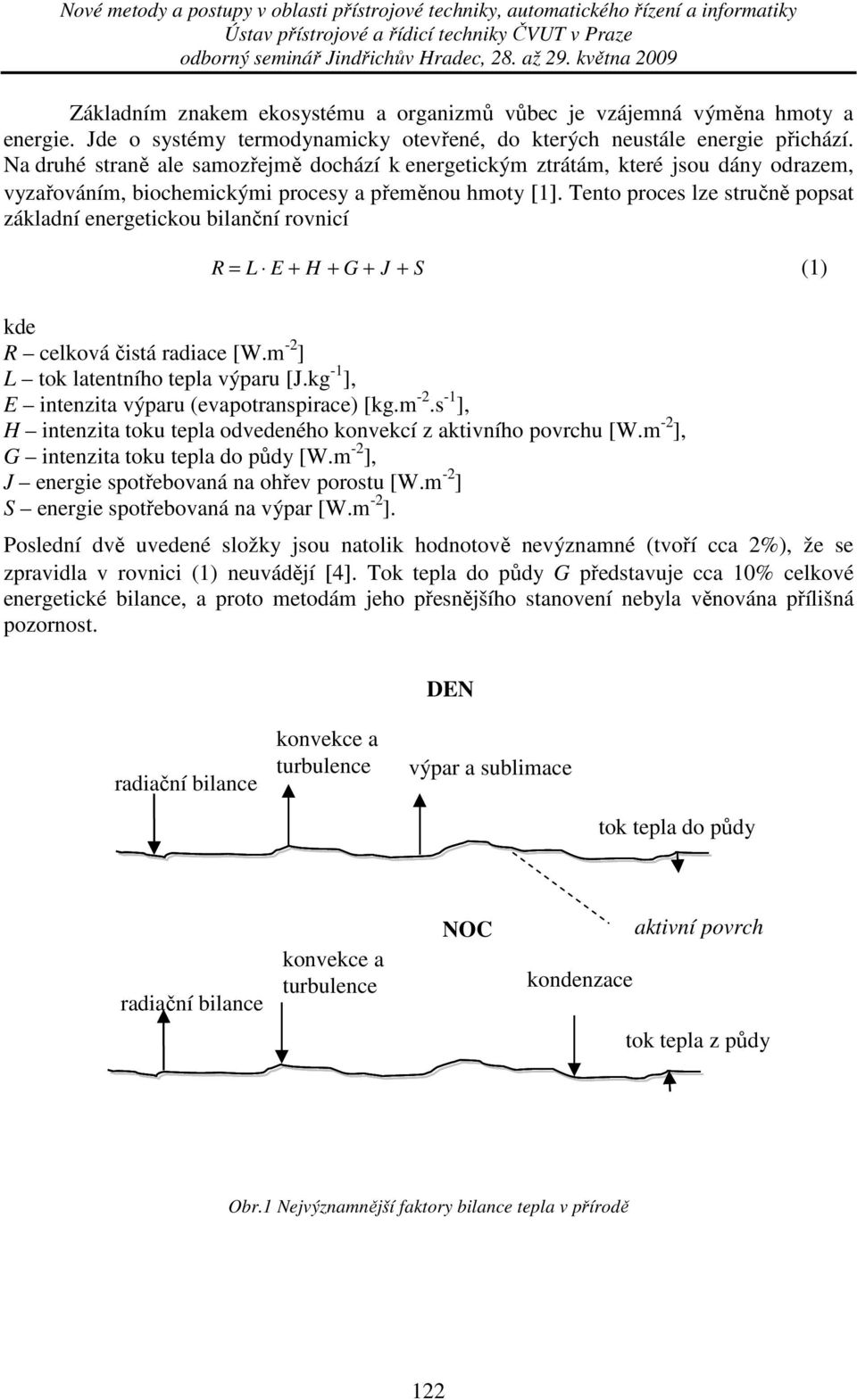 Tento proces lze stručně popsat základní energetickou bilanční rovnicí R = L E + H + G + J + S (1) kde R celková čistá radiace [W.m -2 ] L tok latentního tepla výparu [J.