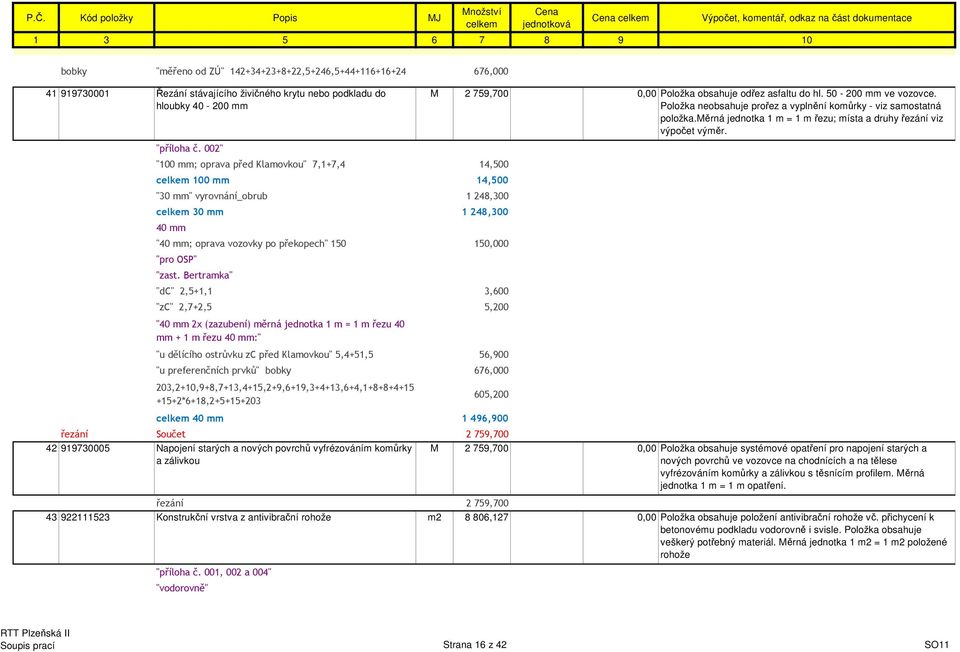 002" "100 mm; oprava před Klamovkou" 7,1+7,4 14,500 100 mm 14,500 "30 mm" vyrovnání_obrub 1 248,300 30 mm 1 248,300 40 mm "40 mm; oprava vozovky po překopech" 150 150,000 "pro OSP" "zast.