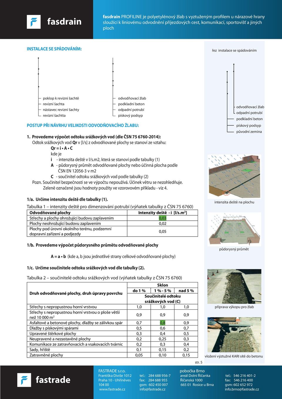 m2, která se stanoví podle tabulky (1) A - půdorysný průmět odvodňované y nebo účinná a podle ČSN EN 12056-3 v m2 C - součinitel odtoku srážkových vod podle tabulky (2) Pozn.