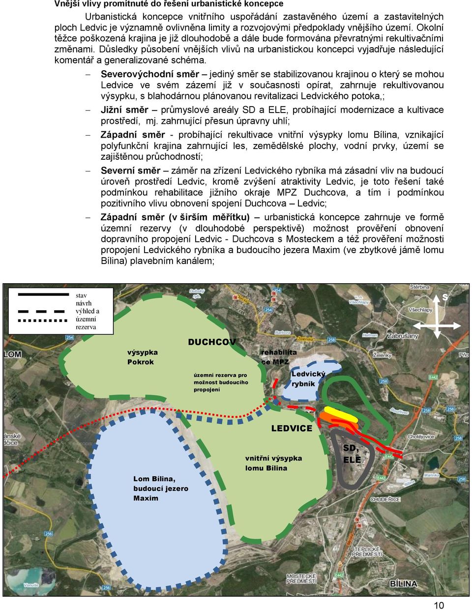 Důsledky působení vnějších vlivů na urbanistickou koncepci vyjadřuje následující komentář a generalizované schéma.