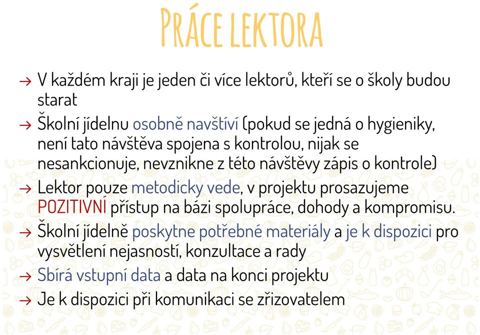 metodicky vede, v projektu prosazujeme POZITIVNÍ přístup na bázi spolupráce, dohody a kompromisu.