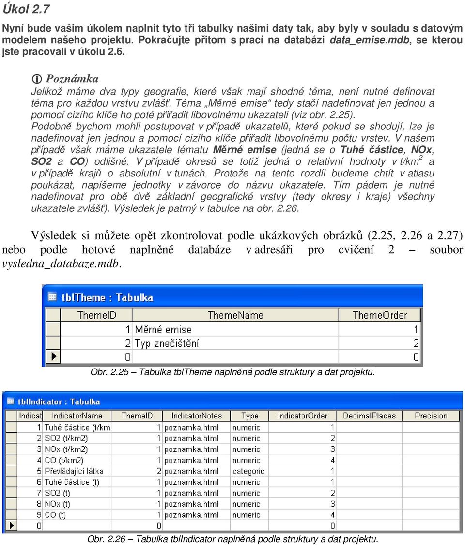 Téma Měrné emise tedy stačí nadefinovat jen jednou a pomocí cizího klíče ho poté přiřadit libovolnému ukazateli (viz obr. 2.25).