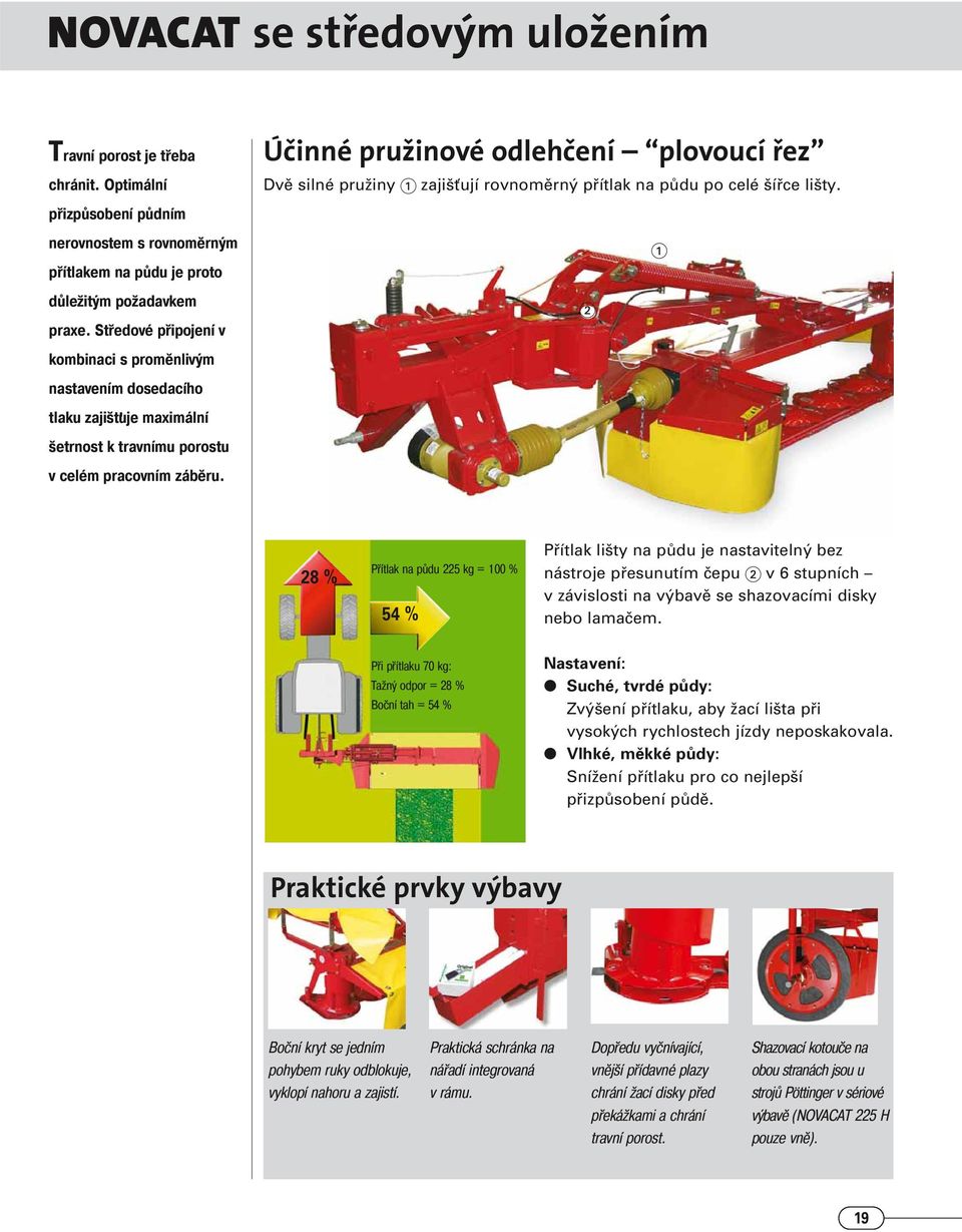 Středové připojení v kombinaci s proměnlivým nastavením dosedacího tlaku zajišťuje maximální šetrnost k travnímu porostu v celém pracovním záběru.