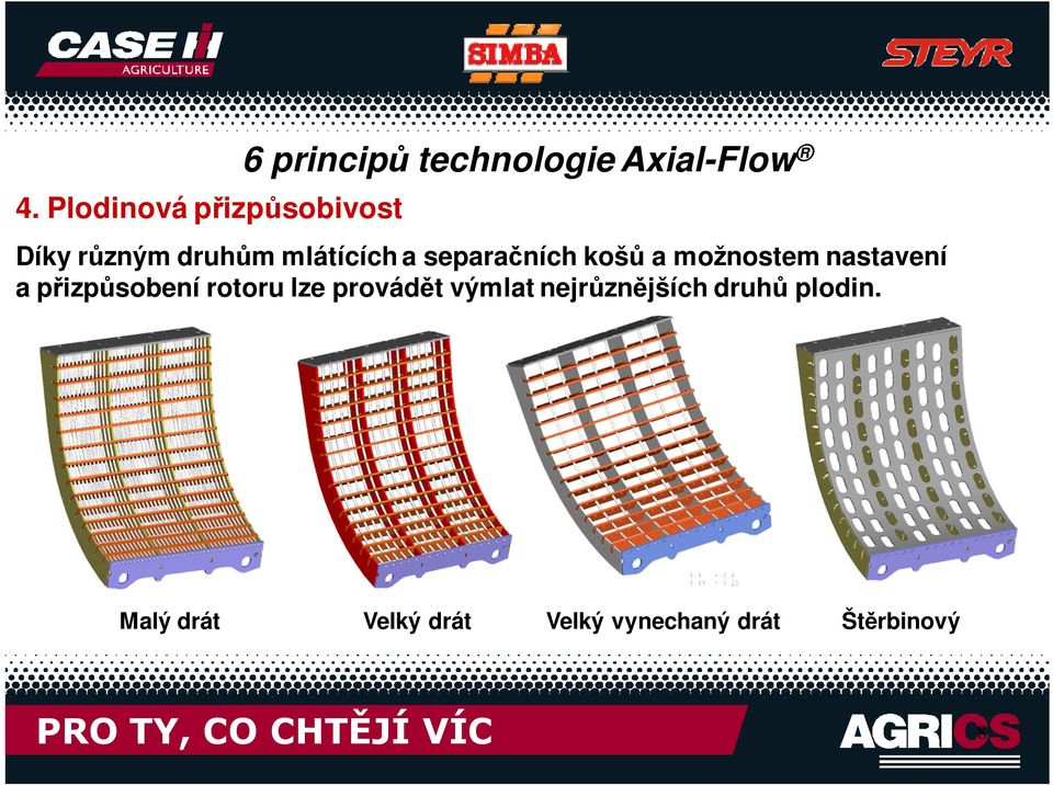 nastavení a přizpůsobení rotoru lze provádět výmlat