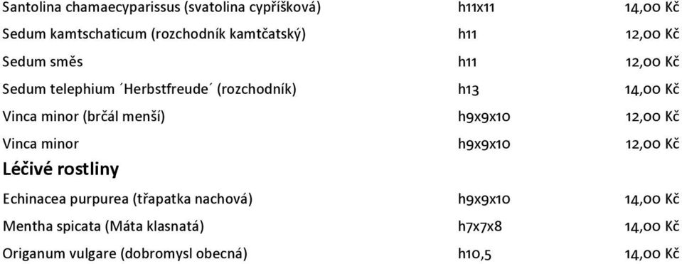 (brčál menší) h9x9x10 Vinca minor h9x9x10 Léčivé rostliny Echinacea purpurea (třapatka