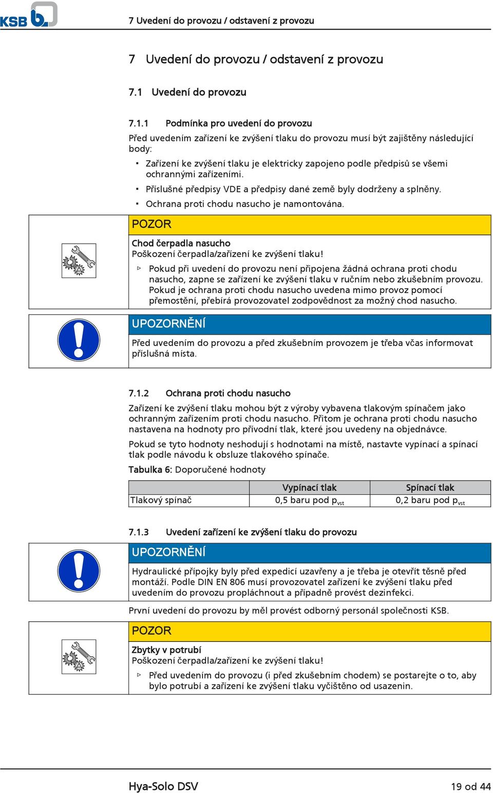 1 Podmínka pro uvedení do provozu Před uvedením zařízení ke zvýšení tlaku do provozu musí být zajištěny následující body: Zařízení ke zvýšení tlaku je elektricky zapojeno podle předpisů se všemi